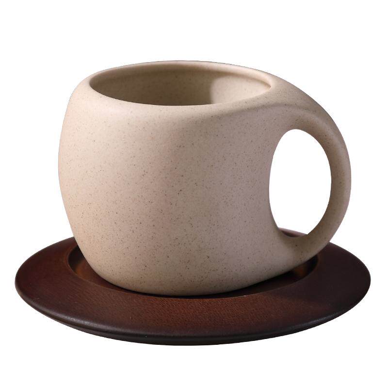 陶瓷咖啡杯碟套装礼盒复古拿铁美式咖啡杯子木杯垫下午茶粗陶杯子