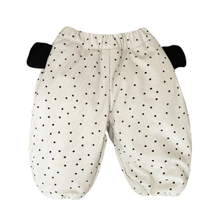 女童冬季可爱波点加绒裤子女宝宝洋气加厚保暖长裤婴儿韩版休闲裤