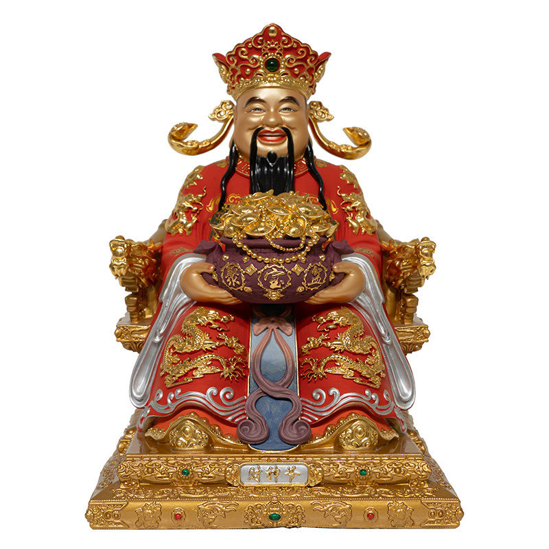 黄铜彩绘贴金文财神招财摆件
