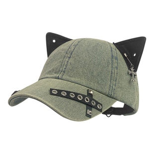 2026新款亚文化猫耳朵牛仔鸭舌帽子女夏季y2k原创暗黑棒球帽潮男