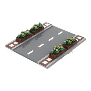 创意城市街景小颗粒积木场景人行天桥红绿灯路灯小道路底板指示牌