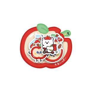 异形红色苹果贴纸包可爱高颜值苹果多多INS不干胶儿童手帐素材水杯手机壳DIY装饰小图案卡通咕卡手账粘贴画