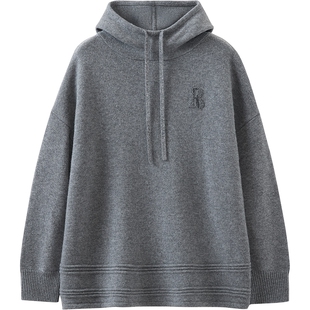 播灰色宽松羊毛针织连帽衫女冬季休闲百搭上衣DDS4SD5197