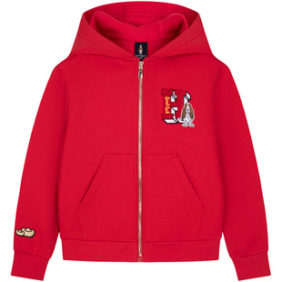 暇步士童装男童针织外套春秋新品大童连帽休闲上衣儿童红色拜年服