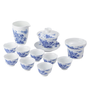 景德镇官方陶瓷高级青花茶具套装中式盖碗茶杯公道杯礼盒泡茶礼物