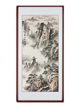 黄山松云图手绘真迹山水画彩墨画现代古典风玄关客厅背景墙装饰画