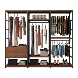 衣帽架卧室落地挂衣架步入式衣帽间架子金属货架可组合开放式衣柜