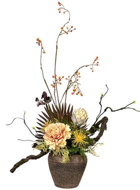复古百合仿真插花高端新中式花艺
