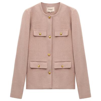 小香风无领毛呢西装外套