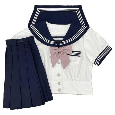 青月社收腰白三本泡泡袖水手服