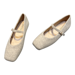 法式一字带玛丽珍鞋女2026春季新款百搭毛呢晚晚风气质配裙子单鞋