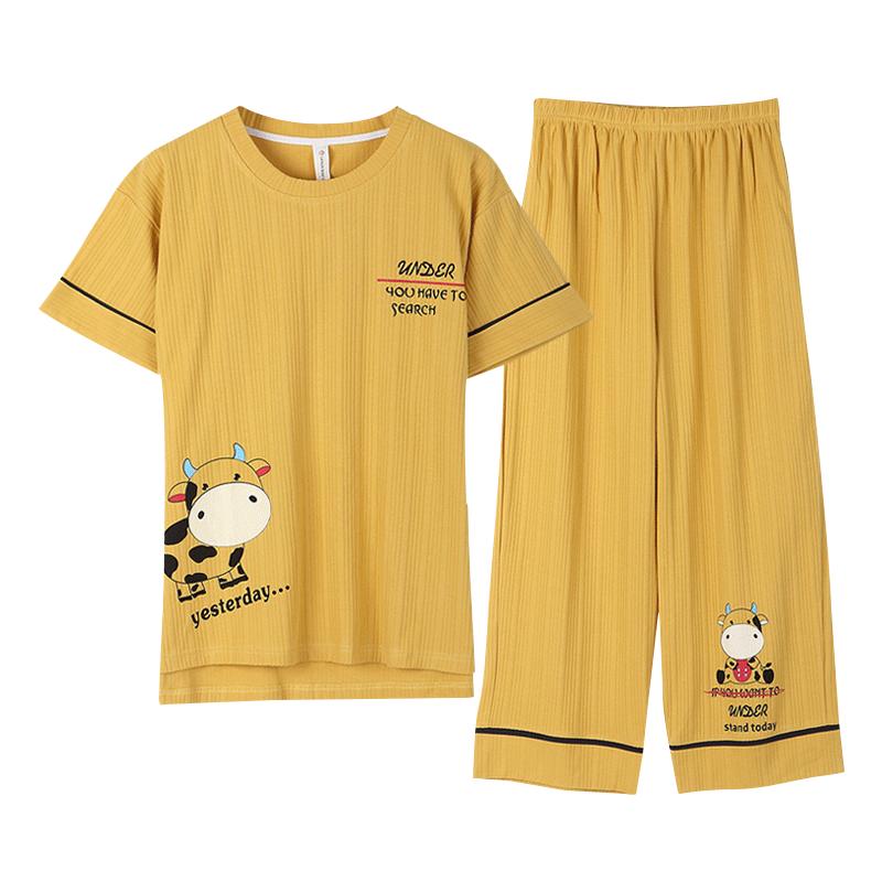 女士夏季纯棉短袖休闲外穿家居服