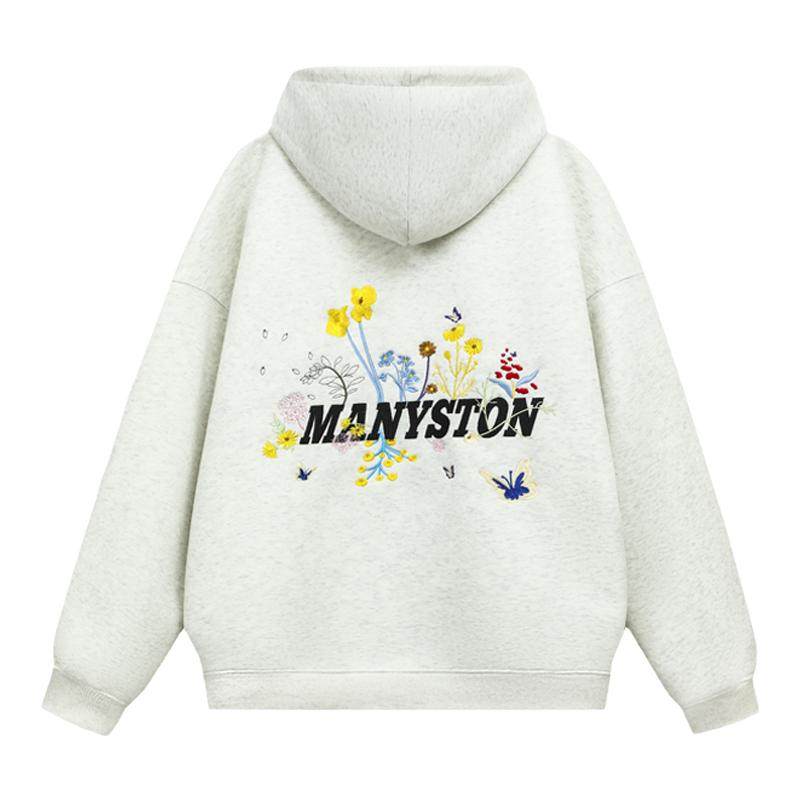 王一珩同款MANYSTON美式连帽开衫卫衣男生春秋季400g重磅情侣外套