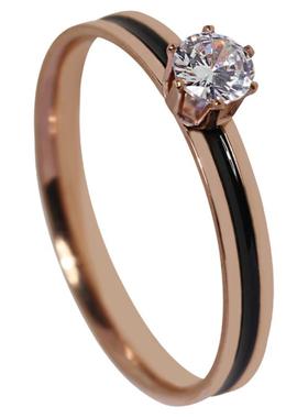 单钻黑边钛钢镀玫瑰金女j100戒指