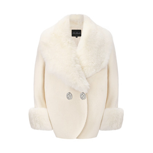 【徐如蓝同款】NanaJacqueline复古毛领钻饰茧型大衣轻奢毛呢外套