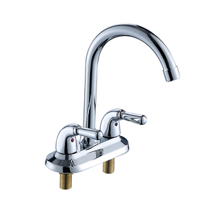 全铜面盆冷热水龙头双孔双开洗脸洗手卫生间台盆两联通用可旋转