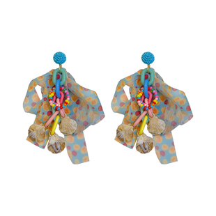 多巴胺彩色串珠飘带耳环女夸张个性度假风耳钉春夏海边拍照耳饰品