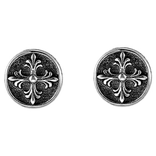 KREAM 纯银 做旧花十字耳钉男女圆形欧美潮流个性嘻哈情侣耳饰