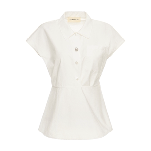 宝姿PORTSPURE女装舒适经典随性解构不规则设计短袖衬衫