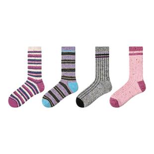 文艺复兴25秋冬新款保暖加厚羊毛袜子女简约条纹粉红色中筒堆堆袜