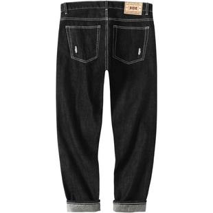 2026新款黑色白线刺绣锥形修身小脚牛仔裤男款夏休闲直筒九分裤