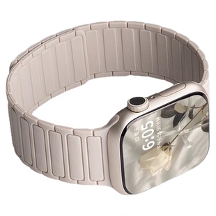 张婧仪同款适用苹果s11手表s10表带iwatch11磁吸硅胶applewatch10新款腕带s9版秋冬时尚高级女表链运动智能