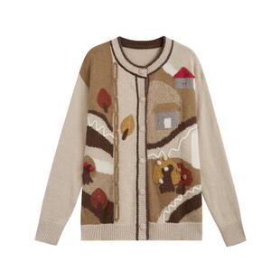 紫涵重工手工钩花针织开衫女秋季新款设计感宽松时尚休闲毛衣外套