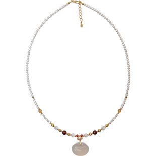 方糖家 原创新中式天然橙石榴石珍珠玉髓水晶项链轻奢小众毛衣链