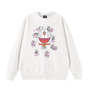 白色卫衣女oversize欧美风美式潮牌2025年秋冬加绒卡通情侣上衣男