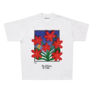 Addressunknown潮牌涂鸦花卉直喷印花宽松休闲圆领短袖T恤情侣