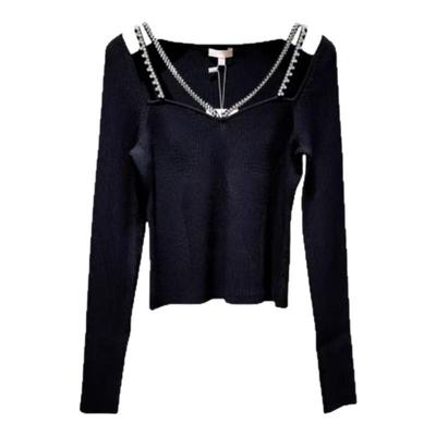 卓雅修身露肩镶钻长袖针织衫上衣