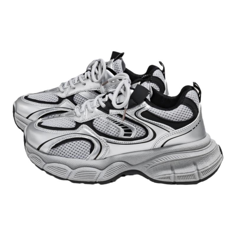 环球银色老爹鞋女款2025新款秋冬时尚潮流休闲鞋子厚底轻便运动鞋