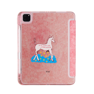 蜡笔粉色白马适用苹果ipad11代保护套平板电脑壳air7/pro带笔槽Y+三折mini7/10air13寸/4/5/6亚克力涂鸦硬壳