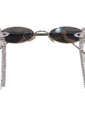 土星水钻流苏椭圆框太阳镜