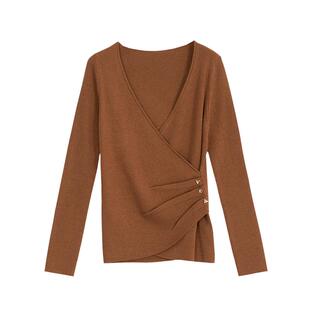 MEDECOO/墨蒂珂春季新款女装V领设计感羊毛针织衫MHC40304