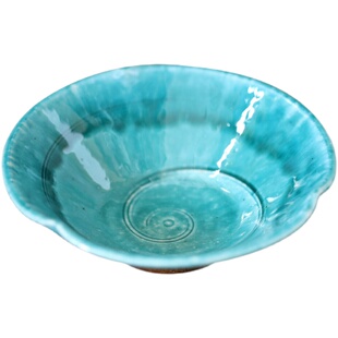 日本圆形绿玻璃釉伊贺异形碗斗型碗粗陶碗纯色复古风面碗沙拉碗