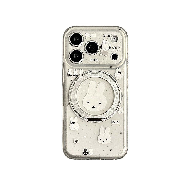 360旋转一体支点壳适用苹果17promax手机壳iphone16pro韩风波点米菲兔15pm磨砂18pm新款支架全包防