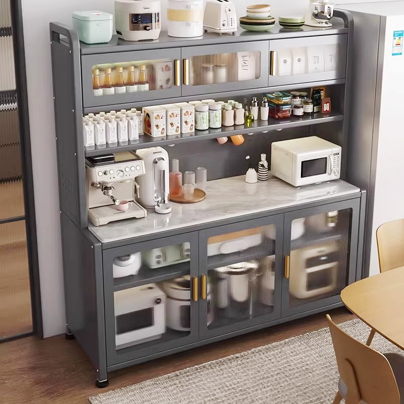 厨房靠墙一体收纳柜岩板餐边柜多功能储物台面电器置物架落地多层