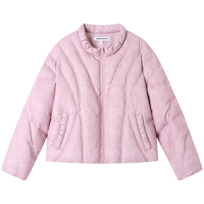 ANDREA MARTIN冬新款粉色绗缝分割线90白鸭绒保暖短款羽绒服