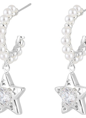 珍珠五角星耳环女珍珠耳圈礼物