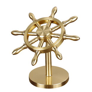 黄铜领航员一帆风顺船舵摆件桌面装饰品工艺品掌舵解压方向盘旋转