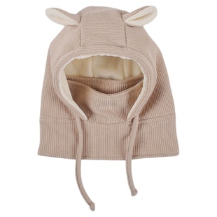 新款男女儿童加绒帽子围脖一体帽宝宝可爱耳朵加厚保暖冬帽可亲子