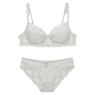 趣安芬文胸性感大胸欧美蕾丝妩媚透视超薄套装大码内衣女双排扣