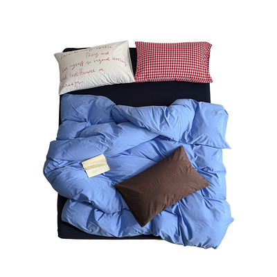 意式蓝全棉水洗棉床品四件套