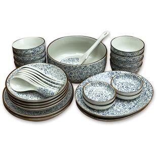 和风浅田系列釉下彩陶瓷餐具复古38头饭碗面碗碗盘碟套装家用送礼