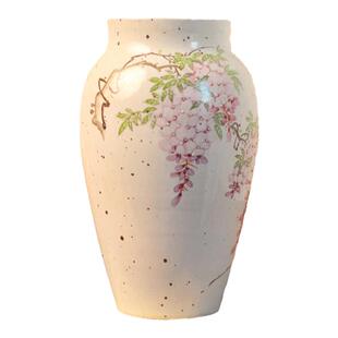 景德镇手绘桃花粗陶花瓶中式复古水培绿植花插花器不带孔桌面摆件