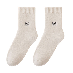 猫人女士羊毛袜子女秋冬季新款东北加绒加厚女款保暖中筒袜毛圈袜