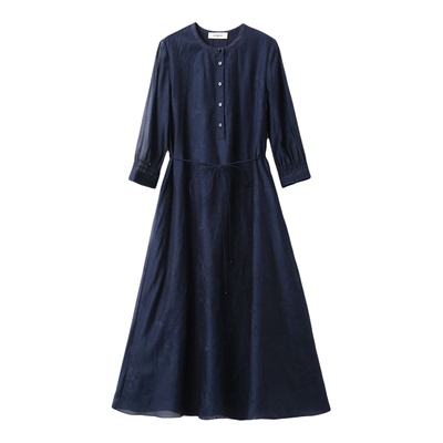 【6A桑蚕丝+棉/重工刺绣】多季穿~圆领/系腰/A字 女神连衣裙