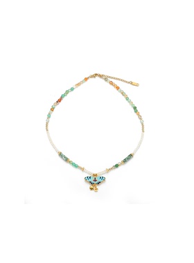 彩色天然石串珠蝴蝶项链气质轻奢小众复古vintage中古风高级项链