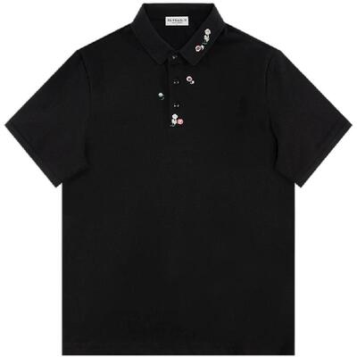 BAIRBAOLIY夏季新款潮流花卉刺绣翻领男士短袖POLO衫修身休闲百搭